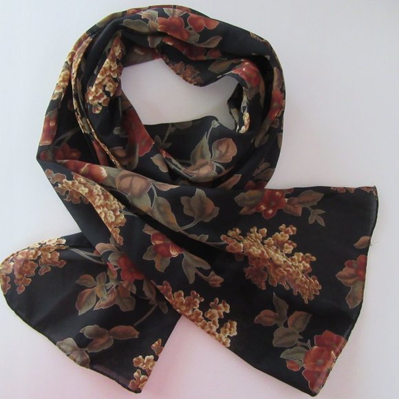 Vintage 1990s black & terracotta floral wrap midi skirt & scarf sz. 16 - Picture 11 of 14